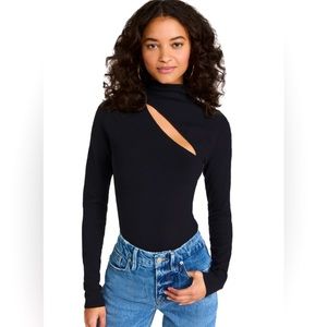 Good American Black Slit Shoulder Sweater Thong Bodysuit NEW $105 Size 1